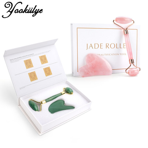 Rodillo de Jade de cuarzo para el cuidado de la piel, placa de raspado de corazón, gua sha, adelgazamiento y levantamiento Facial, masaje Facial, piedra de Jade, belleza de la piel ► Foto 1/6