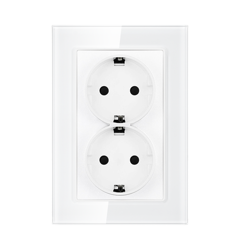 VISWE toma de corriente doble vertical, cristal blanco, CA 110-250V, Powerpoints de pared con enchufe, 16A EU enchufe Doble ► Foto 1/2