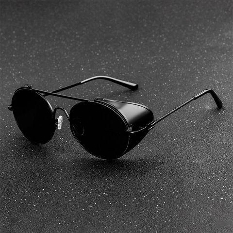 Retro Steampunk estilo de Gafas de Sol de las mujeres de los hombres de diseñador de la marca de Metal redondo marco Punk Metal escudos lente Gafas de Sol ► Foto 1/6