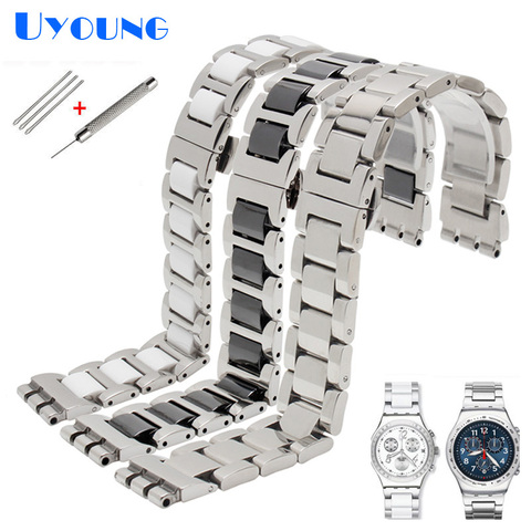 Correa de reloj de metal para mujer, pulsera de reloj de acero inoxidable + cerámica, 17mm, para Swatch YGS716, YAS100, YVS441G/YAS112G ► Foto 1/6