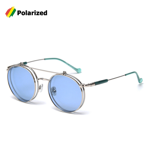 JackJad-gafas De Sol redondas polarizadas para Estilo SteamPunk, lentes De Sol a la moda, abatibles hacia arriba, con diseño De concha, S32011, 2022 ► Foto 1/6