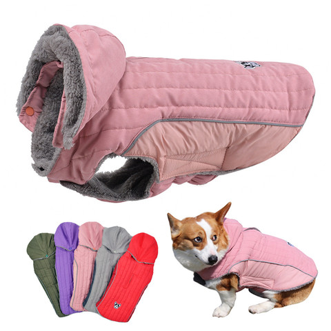 Ropa de invierno para perro, forro polar grueso cálido, chaqueta reflectante ajustable para perro, abrigo acolchado para perro, capucha extraíble ► Foto 1/6