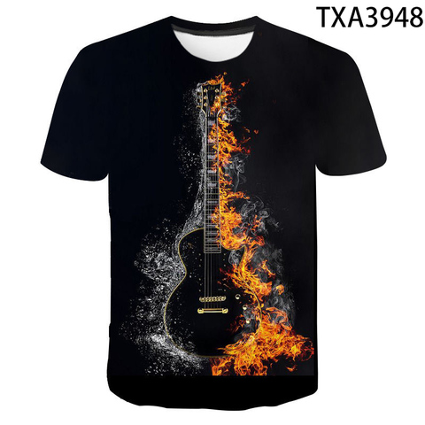 Camiseta con estampado 3D de guitarra musical para hombre y mujer, ropa de calle para niños, geniales, de verano, nueva ► Foto 1/5