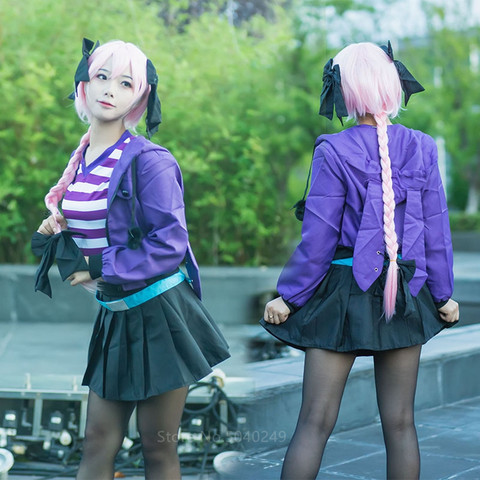 Disfraces de Cosplay para fiestas de Halloween de Coshome Fate Apocrypha Astolfo, disfraz de Carnaval para niñas, peluca rosa, chaqueta púrpura, abrigo, vestir ► Foto 1/6