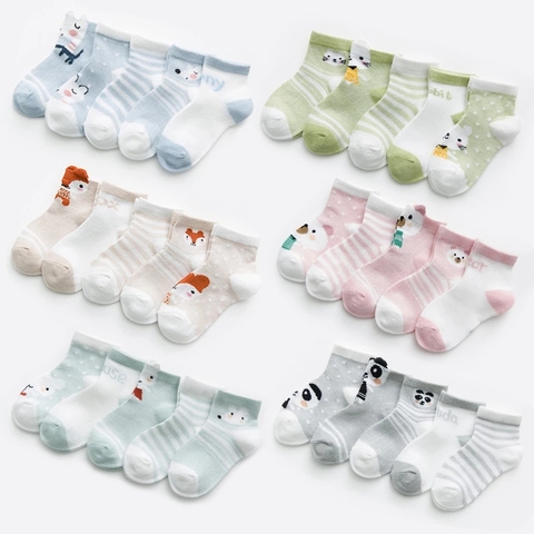 Calcetines para bebés e infantes de 0 a 3 años, 5 par/lote, malla de algodón, accesorios para recién nacidos ► Foto 1/6