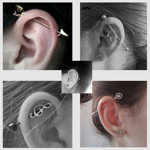 UVW042 1pc Punk Multi-uso de acero quirúrgico Industrial cartílago pendientes para las mujeres Piercing Tragus corporal de 55mm ► Foto 1/6