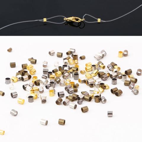 500 unids/bolsa/1,5/2,0mm de plata de oro de tubo de cobre cuentas engastadas de cierre tapón espaciador cuentas para hacer joyería suministros collar ► Foto 1/6