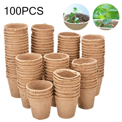 Macetas biodegradables de papel redondo para guardería, suministros de jardín ecológicos, para flores y verduras, 100 Uds. ► Foto 1/6