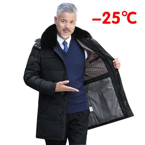 2022 invierno grueso largo de los hombres abajo chaqueta de lujo de alta calidad Cuello de piel nuevo estilo mediana edad hombres casual caliente con capucha abajo abrigos ► Foto 1/6