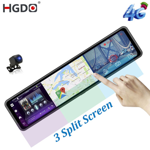 HGDO-Cámara de salpicadero DVR para coche, espejo retrovisor de 12 pulgadas, 4G, Android 2022, 8,1 P, WiFi, GPS, ADAS, grabadora de vídeo, 3 pantallas, 1080 ► Foto 1/6