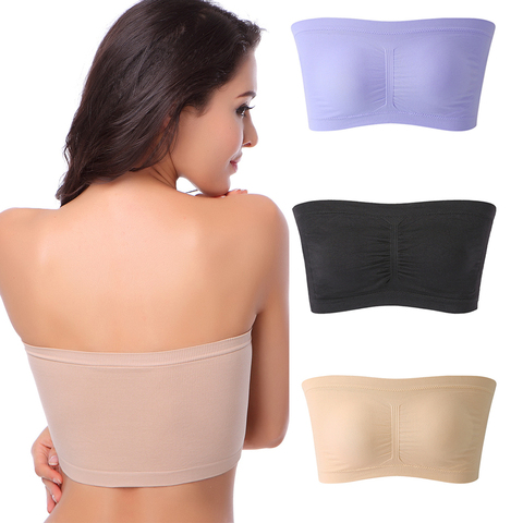 -Sujetador Bandeau grande sin tirantes de doble capa para mujer, Top acolchado extraíble, elástico, sin costuras, sujetador para el pecho, Top corto con tirantes finos ► Foto 1/6