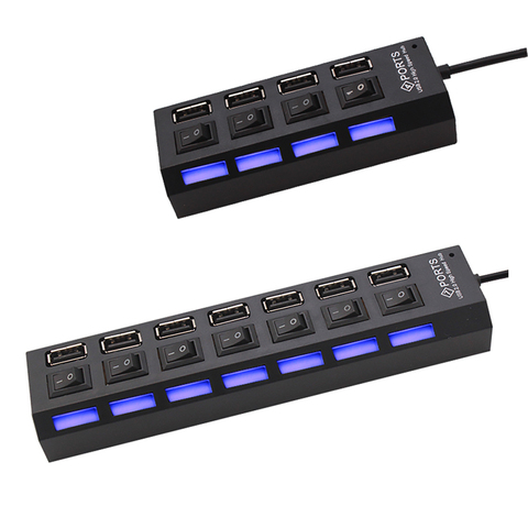 Hub USB 2,0 Hub USB 2,0 Splitter USB Multi Hub uso adaptador de alimentación 4/7 Puerto múltiples expansor de Hub USB 2,0 con interruptor para PC ► Foto 1/6