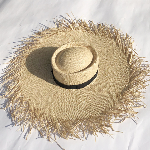 Sombrero de gran tamaño para mujer, sombrero de ala grande de 20cm, sombrero de Sol de rafia, visera ancha para playa, sombrero de paja blanda para mujer, venta al por mayor ► Foto 1/6