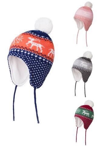 Connectyle-Sombrero de invierno para niños y niñas, gorro de lana con estampado de Calavera, ciervo, Jacquard, con orejera gruesa y cálida ► Foto 1/6