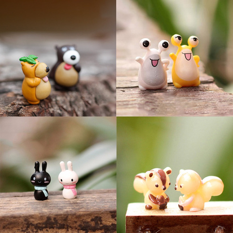 BAIUFOR 2 unids/lote miniaturas, decoración de jardín de hadas, DIY terrario Figurines, Mini Cisne Rana ardilla gato oso conejo pato caracoles ► Foto 1/6