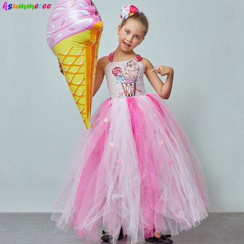 Vestido de tutú para niña, vestido de princesa, piruleta, pastel, helado, con lazos para el pelo, tutú de cumpleaños ► Foto 1/6