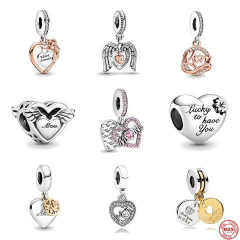 Colgante de árbol familiar de dos tonos, corazón de cuentas de plata esterlina 925 auténtico, compatible con pulsera Pandora Original, joyería artesanal ► Foto 1/6