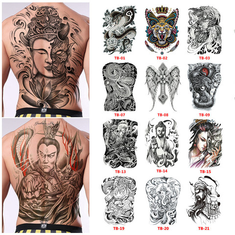 Tatuajes Temporales para hombre y mujer, tatuajes grandes, resistentes al agua, grandes, con espalda completa, pecho, Grandes pegatinas de tatuaje, peces, Lobo, dragón Tigre, flash ► Foto 1/6