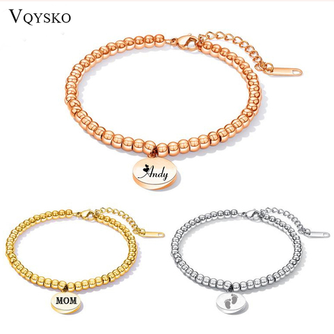 Pulseras con cuentas de acero inoxidable para mujer, brazaletes con dijes a la moda, joyería femenina, brazaletes ajustables con etiqueta personalizada ► Foto 1/6