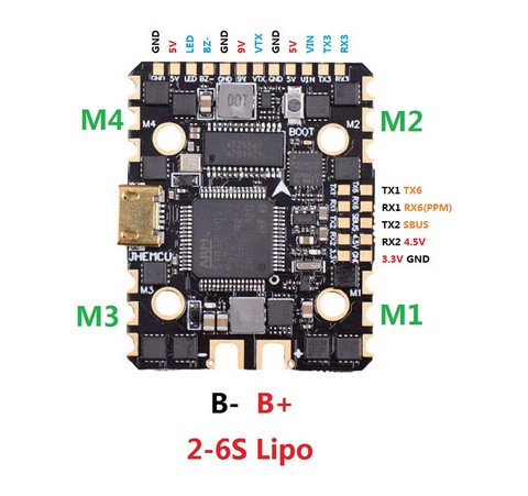 JHEMCU GHF420AIO F4 OSD controlador de vuelo construido en 20A 35A BLheli_S 2-6S 4in1 ESC para RC FPV Racing palillo Cinewhoop Drones ► Foto 1/6