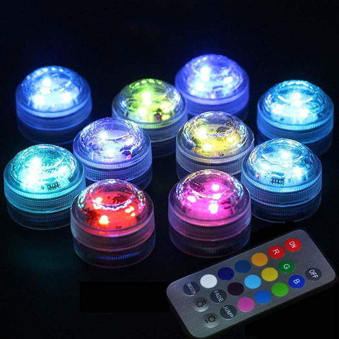 Luces LED sumergibles con batería, de noche Lámpara submarina a prueba de agua, control remoto, florero con luz para decoración de fiestas ► Foto 1/6