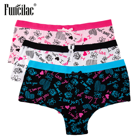 FUNCILAC-bragas sexys de algodón para mujer, ropa interior kawaii, lencería de encaje transparente con estampado de mariposa y letras, 3 unids/set ► Foto 1/6