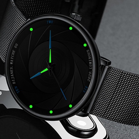 2022 nueva moda para hombre reloj de acero inoxidable de malla de la banda luminosa negro relojes de lujo reloj de pulsera de cuarzo negocio Simple reloj ► Foto 1/6