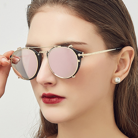 Gafas de sol con Clip para hombre y mujer, lentes de sol unisex con diseño de marca Steampunk, a la moda, estilo Vintage Retro, con UV400 ► Foto 1/6