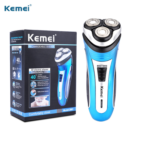 Kemei-Afeitadora eléctrica recargable para hombres, máquina de afeitar para Barba, cortadora de pelo profesional con 3 cuchillas, 2 colores ► Foto 1/6