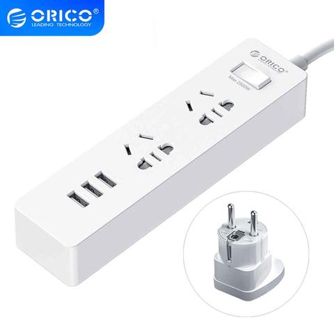 Tira de alimentación Orico, enchufe de toma de corriente de 1,5 m, 250V, 2500W, 5V, 2.4A, 3 puertos USB con tira de alimentación de extensión de Adaptador de enchufe de la UE ► Foto 1/6