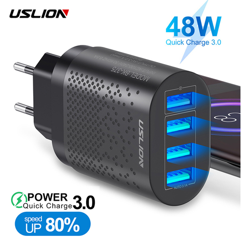 USLION 48W 4 puertos LED 3A cargador USB rápido para iPhone Micro tipo C QC3.0 cargador de pared rápido para Samsung cargador de teléfono móvil ► Foto 1/6