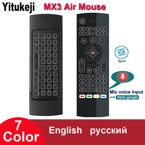 Yitukeji-miniteclado inalámbrico MX3, retroiluminado, inglés, ruso, 2,4 GHz, USB, Air Mouse, Control remoto por voz para Android TV Box PC ► Foto 1/6