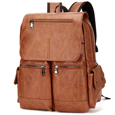 Mochila Vintage de piel sintética para adolescentes, morral multifuncional a la moda Retro para hombre, bolso de gran capacidad con cremallera de diseñador ► Foto 1/6