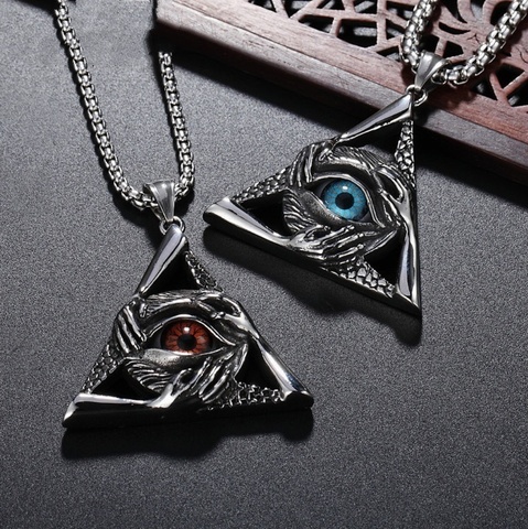 Gran oferta RetroHigh de Metal de calidad de ojo del triángulo masónico colgante collar de hombre ► Foto 1/4