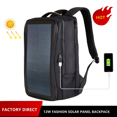 Mochila De Negocios con carga Solar para hombre, morral de negocios de carga Solar de 12W, color negro, Flexible, suave, alta tecnología, USB Superior, diseño único ► Foto 1/6