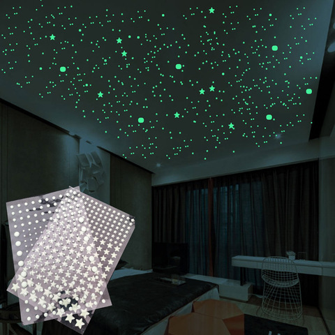 Suministros de pared para habitación de niños, pegatina de burbuja luminosa, 1 hoja, estrellas tridimensionales de PVC/Decoración de punto redondo DIY ► Foto 1/6