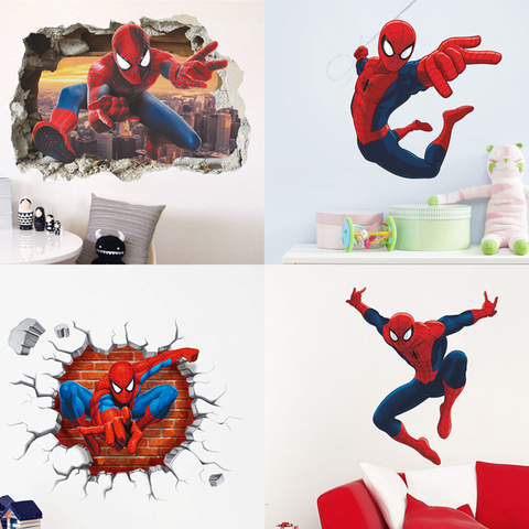 Pegatinas de pared de superhéroes de Spiderman en 3D para decoración de habitación de niños, calcomanías de PVC para decoración de hogar y dormitorio, Mural de la película de dibujos animados ► Foto 1/6