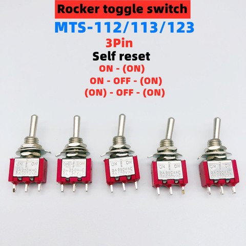 5 uds. De interruptores de palanca de reconfiguración automática, miniinterruptor DPDT rojo de 3 pines, 6mm, 2/3 posiciones, 6A/125V 3A/250V AC MTS-112 ► Foto 1/6