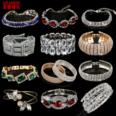 AINAMEISI, pulseras y brazaletes de boda de cristal a la moda para mujer, brillante intenso, diamantes de imitación, novia, amor, encanto, cadena, pulsera, joyería ► Foto 1/6