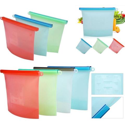 Bolsa de almacenamiento reutilizable de silicona para alimentos, sándwich de almuerzo, fruta de almuerzo líquida, congelador, bolsas de sellado con cremallera, 4 colores, 1000ml ► Foto 1/4