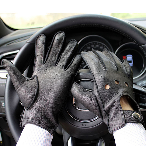 Nuevas guantes de cuero de los hombres de una sola capa delgada sección conducción al aire libre-dedo de la motocicleta de gamuza guantes ► Foto 1/6