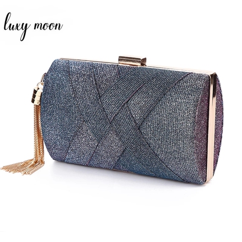 Bolso de mano para mujer, bolsos de embrague de la boda, con lentejuelas, color morado, elegante, nupcial lujosa, bolso de hombro con borlas ZD1495 ► Foto 1/6