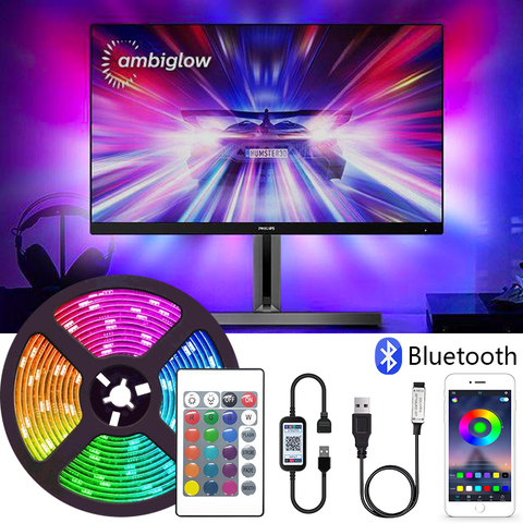 Tira de luces LED Flexible con USB 5050, cinta de iluminación inteligente RGB con Bluetooth para pantalla de TV, diodo de retroiluminación, DC5V, 1-5M ► Foto 1/6