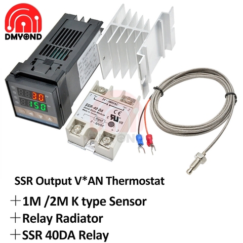 Termostato REX-C100 Rex C100 PID, controlador de temperatura Digital, salida SSR + relé Max.40A SSR + K termopar 1m 2m sonda RKC ► Foto 1/6