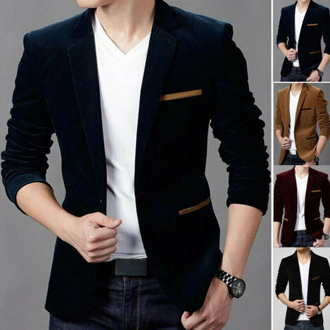 Traje chaqueta abrigo Formal para hombre, de terciopelo, informal, de negocios, con un botón, chaqueta ajustada, Tops ► Foto 1/6