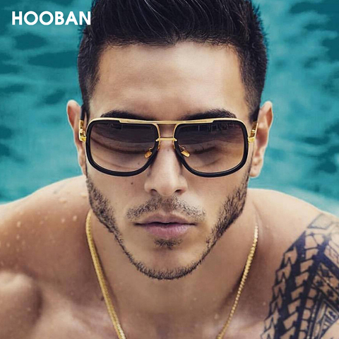 HOOBAN-gafas de sol de Estilo Vintage para hombre y mujer, lentes de sol Unisex de gran tamaño, cuadradas, para conducir, Retro, de lujo, UV400 ► Foto 1/6