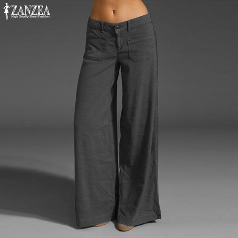 ZANZEA-pantalones de pierna ancha para mujer, pantalón Vintage elegante, con botón frontal, con cremallera, de nabo, informal, de talla grande, 7, 2022 ► Foto 1/5