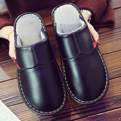 De gran tamaño 35-46 interior zapatillas de los hombres de invierno Zapatillas de casa de peluche corto zapatos de cuero Unisex pantuflas 2022 de moda ► Foto 1/6