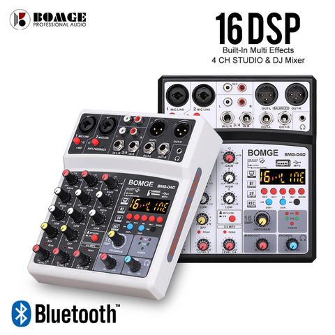 Mezclador de sonido de 4 canales, consola de mezcla de DJ, USB, 48V, Phantom Power, 16 efectos DSP ► Foto 1/6