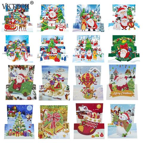 8 Uds DIY pintura de diamante tarjeta de felicitación parte especial taladro mosaico Feliz Navidad bordado Kit Santa postales de Navidad ► Foto 1/6